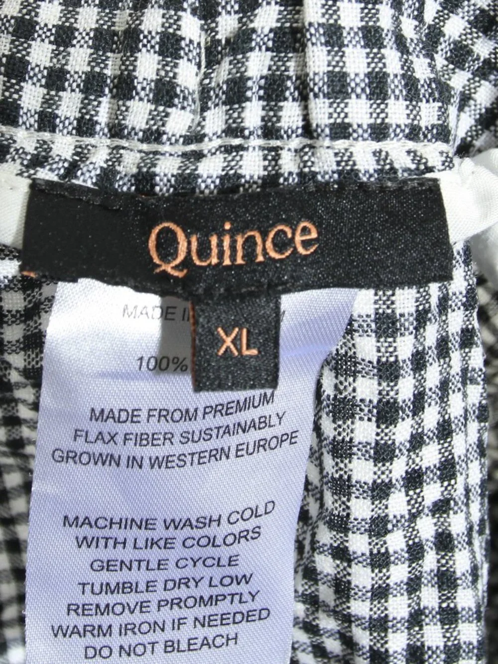 Quince 100% European Linen Pants Classic Mini Gingham Black White Pull-On Sz XL